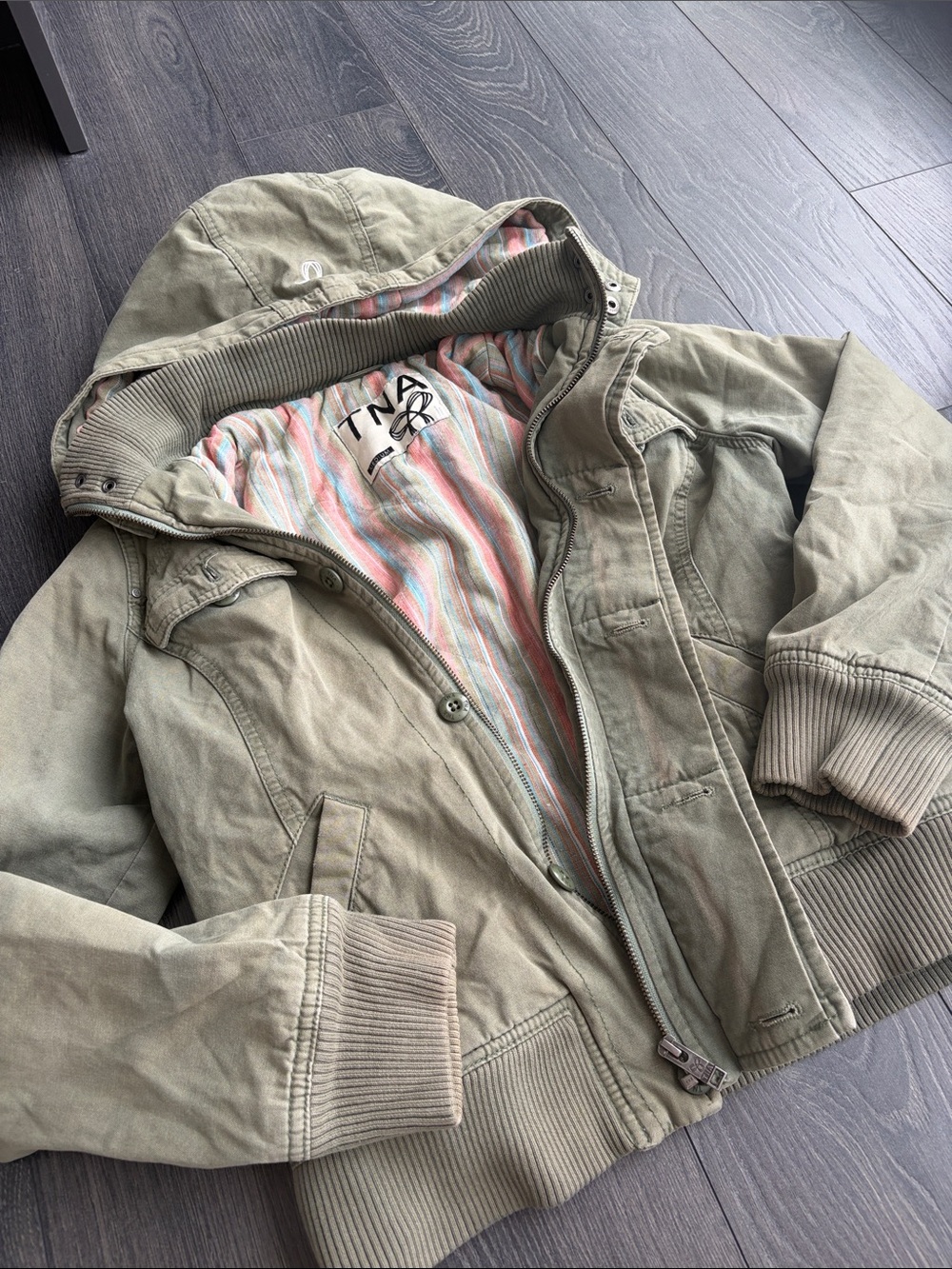 TNA Olive Green Hooded Bomber Jacket